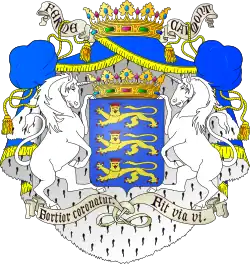 D'azur, à trois léopards d'or, armés, couronnés et lampassés de gueules (Комон-Лафорсы); Tiercé en bande, d'or, de gueules, et d'azur (Комон-Лозёны)