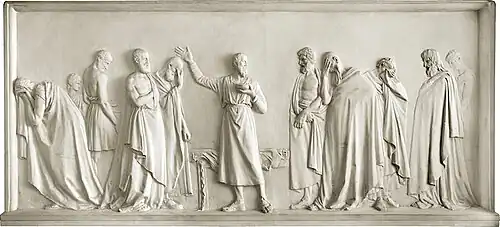 Барельеф «Сократ принимает яд»А. Канова (1787—1790). Галерея на площади Скала, Милан, Италия