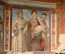 Ло Спанья. Фреска с изображением святых Антония Падуанского, Бонавентуры и Бернара Клервоского. 1520. Капелла Транзито