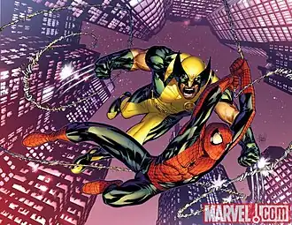 Кавер-арт выпуска Astonishing Spider-Man & Wolverine #1, художник Адам Кубрет.