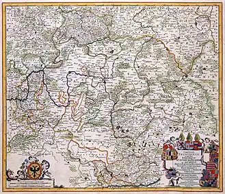 Графство Кастель (жёлтое слева) в 1703 г. на карте Фредерика де Вита.