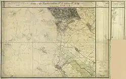 Maßstab 1:25.000 (Mitte unten), links ist der Bereich des Militärlagers in Bruck an der Leitha nur schematisch dargestellt  (нем.)