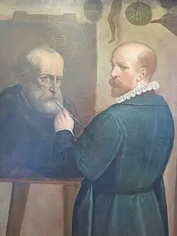 Автопортрет художника, пишущего портрет отца. Ок. 1570