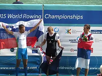 Станоевич (справа) на подиуме чемпионата мира 2015 года