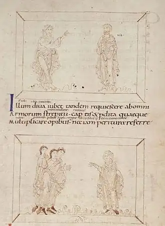 Иов и Терпение участвуют в битве. Иллюстрация из рукописи «Психомахии».