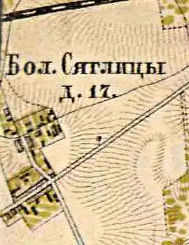 Деревня Большие Сяглицы на карте 1885 года