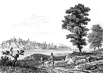 Вид Бадахоса, через реку Гвадиана от предгорий Сан-Кристобаль, автор Эжен-Фердинанд Буттура