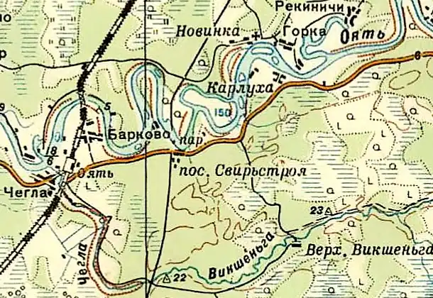 Деревня Карлуха на карте РККА 1940 года