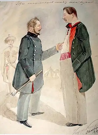 Портреты подполковника барона Л.В. Россильона и подполковника П.П.Нестерова. В альбоме-папке с серией портретов участников Кавказской войны