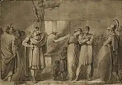 Клеомброт, изгнанный Леонидом II, царём Спарты. Бумага, итальянский карандаш, перо, кисть, сепия. Музей классического искусства, Мужен, Франция