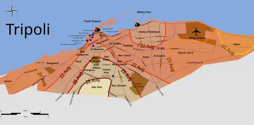 Продвижение войск повстанцев в Триполи с 20 по 28 августа 2011