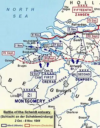 Карта битвы при Шельде