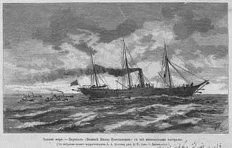 «Пароход „Вел. кн. Константин“ и его минные катера в море» (гравюра Э. Даммюллера)