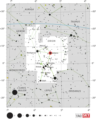 Беллатрикс в созвездии Ориона