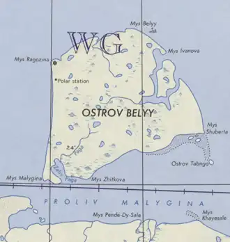 Остров Белый. Фрагмент американской военной карты 1964 года