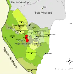 Расположение муниципалитета Бенехусар на карте провинции