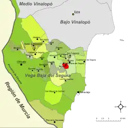Расположение муниципалитета Бенихофар на карте провинции