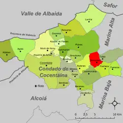 Расположение муниципалитета Бенимасот на карте провинции