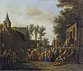 Бродячий театр в городе, 1689. Аукционный дом Лемперц  (нем.), Кёльн (фигуры написаны Иовом, архитектура — младшим братом, Герритом)