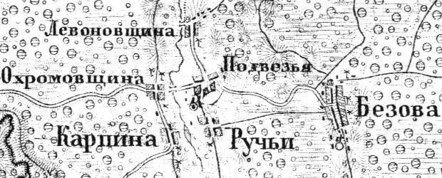 Деревня Охромовщина на карте Ф. Ф. Шуберта 1872 года