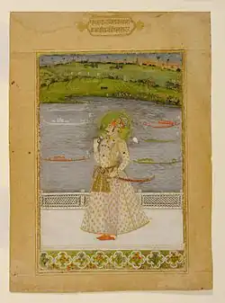 Бхаванидас. Радж Сингх на террасе любуется видом. 1728. Частное собрание.