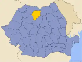 Карта Румынии с выделенным жудецем Бистрица-Нэсэуд