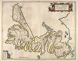 An old map of Skye with north at right.