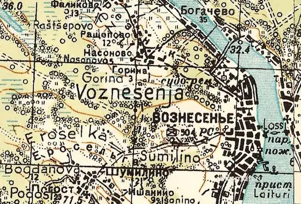 Деревня Богданово на карте 1943 года