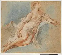 Обнажённая женщина на канапе.