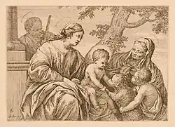 Святое семейство у колонны. До 1674. Офорт