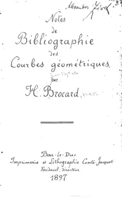 Первая страница книги Анри Брокара Notes de bibliographie des courbes géométriques