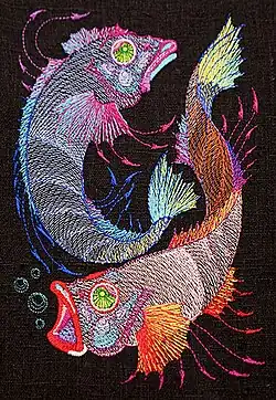 Карпы кои, (машинная вышивка)