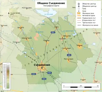 Община Сыединение на карте