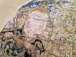 Изображение бога Вешпаркара с луком, Кала-и Кахкаха I, Бунджикат, Уструшана, VIII-IX века н. э., Национальный музей древностей Таджикистана.