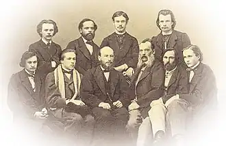 Попов А. Н. (стоит вторым слева), ок. 1867 года