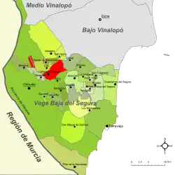 Расположение муниципалитета Кальоса-де-Сегура на карте провинции
