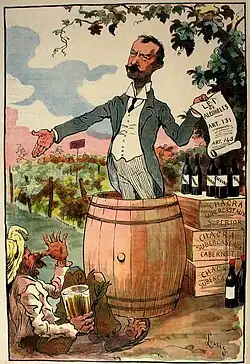 Педро Суберкасо. Журнальная карикатура на отца-сенатора, Рамона Суберкасо. «Винодел, который борется с алкоголизмом, то же самое, что и черт, продающий кресты».