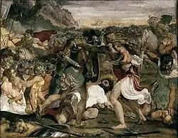 А. Карраччи. Битва римлян и сабинян. 1590. Деталь фрески «История основания Рима»