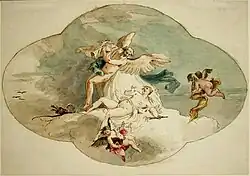 Хронос и Венера. Эскиз росписи. Бумага, акварель, кисть, перо