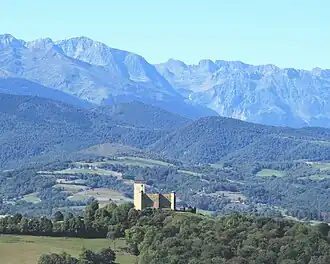 Вид замка на фоне гор