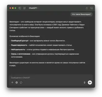 Скриншот программы ChatGPT