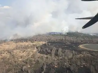 Пожары в апреле 2020 года в Чернобыльской зоне отчуждения на Украине. Фотография с самолёта МЧС Украины