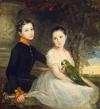 Дети с попугаем, 1850.