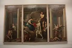 Национальное собрание передаёт Франции Конституцию (на центральной панели), «Бдительность топчет ногами Зависть» (на правой панели). Музей французской революции, Визий