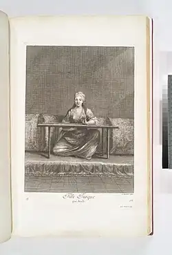 Турчанка за вышиваниемИз альбома «Народы Леванта», по оригиналу Жана-Батиста ван Мура[фр.]Публичная библиотека, Нью-Йорк