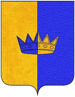 Герб состоит из двух половин: слева — золотой, справа — лазурной. Посередине находится корона, символ венецианских Корнаро.