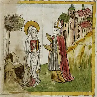 Соломон III и св. Виборада (миниатюра из рукописи Codex sangallensis, 602. Ок. 1460 г.)