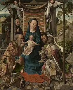 Поклонение волхвов. Дерево, масло. 88×72 см. Музей изящных искусств, Гент.