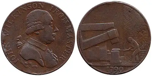 Механический молот на британском токене 1790 года.