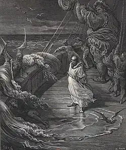 Брат Жан укоряет Панурга из-за трусости во время бури (иллюстрация Гюстава Доре)